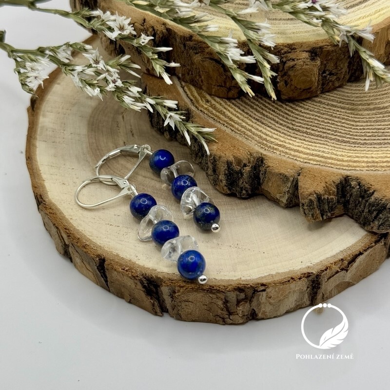 Stříbrné náušnice lapis lazuli, křišťál