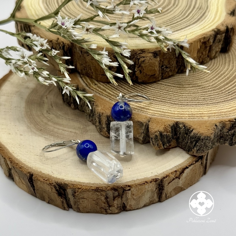 Náušnice křišťál-lapis-lazuli