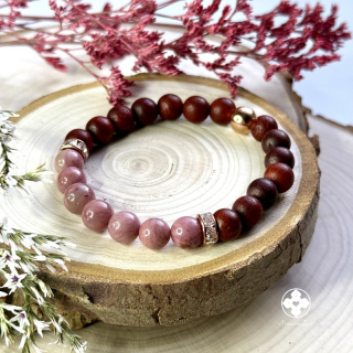 Minerální náramek - rodonit, santalové dřevo