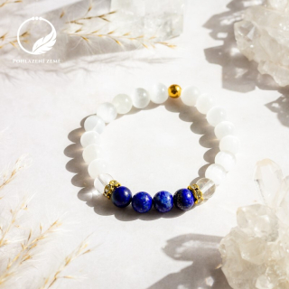 Minerální náramek - selenit, lapis lazuli, křišťál 