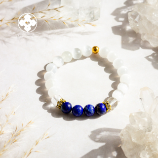 Minerální náramek - selenit, lapis lazuli, křišťál 
