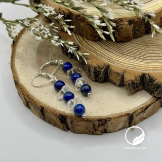 Stříbrné náušnice lapis lazuli, křišťál