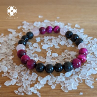 Náramek z minerálů Jsem silná - obsidián, růženín