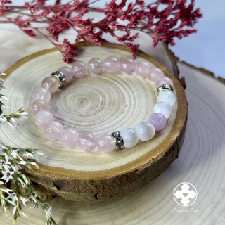 Náramek z minerálů Láska v srdci - růženín, selenit